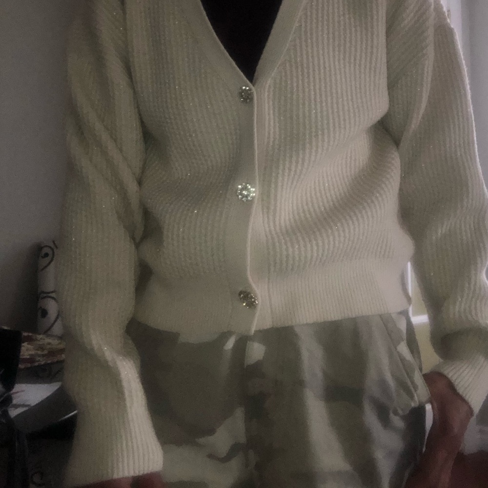 FISHERMEN Ivory chunky slouchy waffle Ribbed Knit Cardigan - Picture 3 of 16